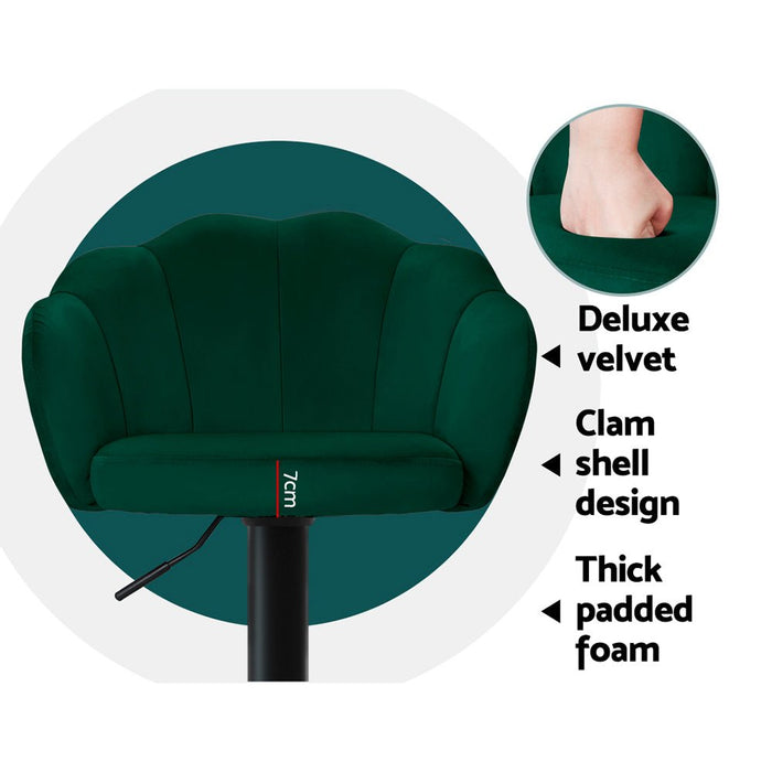2x Bar Stools Gas Lift Velvet Green - Amazingooh Wholesale
