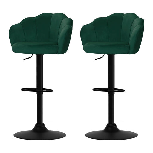 2x Bar Stools Gas Lift Velvet Green - Amazingooh Wholesale