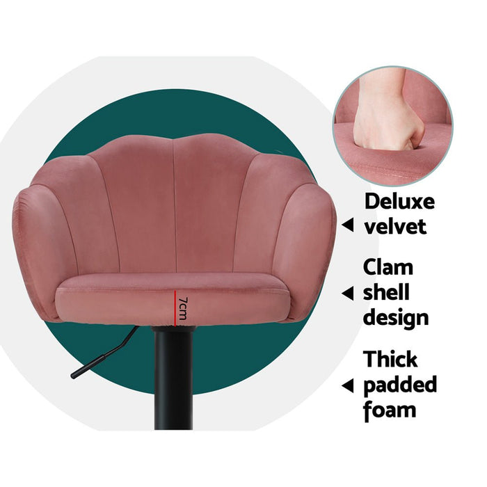 2x Bar Stools Gas Lift Velvet Pink - Amazingooh Wholesale
