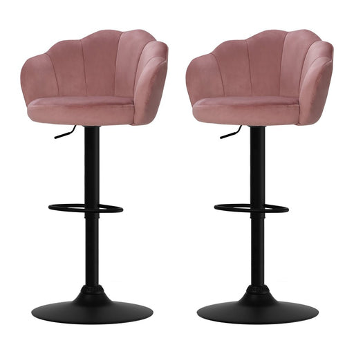 2x Bar Stools Gas Lift Velvet Pink - Amazingooh Wholesale