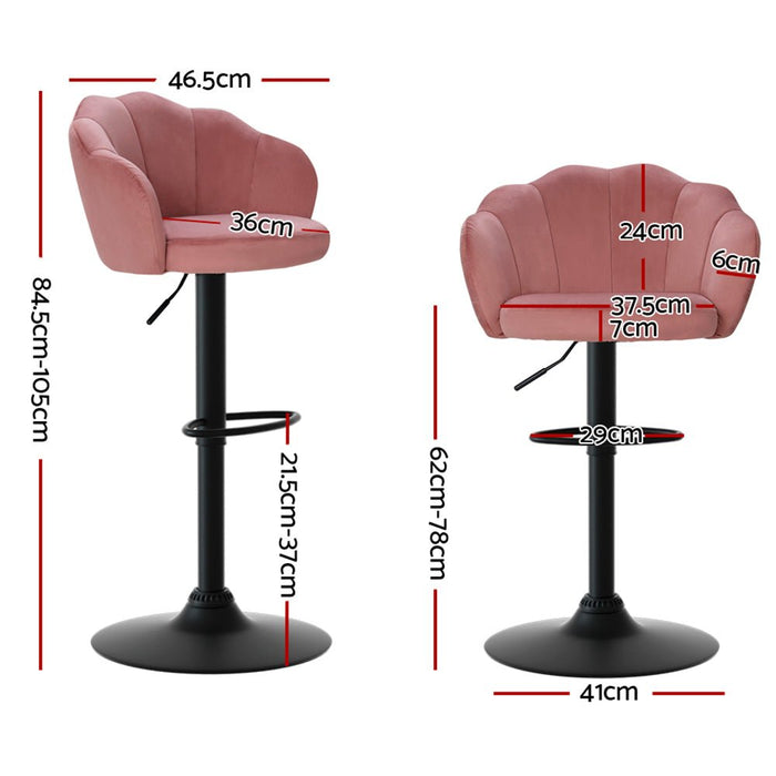2x Bar Stools Gas Lift Velvet Pink - Amazingooh Wholesale