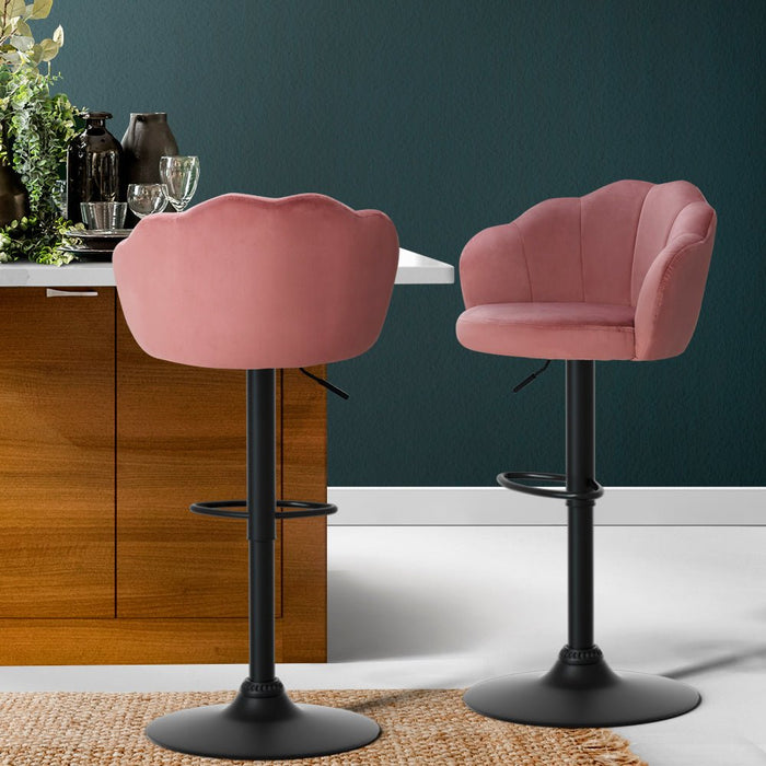 2x Bar Stools Gas Lift Velvet Pink - Amazingooh Wholesale