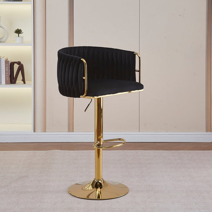 2x Height Adjustable Black Swivel Bar Stool Velvet Golden Round Base Barstools Chairs - Amazingooh Wholesale