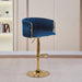 2x Height Adjustable Blue Swivel Bar Stool Velvet Golden Round Base Barstools Chairs - Amazingooh Wholesale