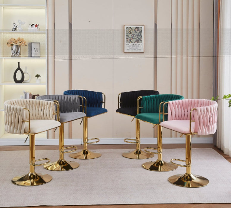 2x Height Adjustable Blue Swivel Bar Stool Velvet Golden Round Base Barstools Chairs - Amazingooh Wholesale