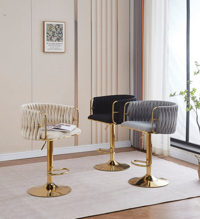 2x Height Adjustable Green Swivel Bar Stool Velvet Golden Round Base Barstools Chairs - Amazingooh Wholesale