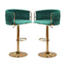 2x Height Adjustable Green Swivel Bar Stool Velvet Golden Round Base Barstools Chairs - Amazingooh Wholesale