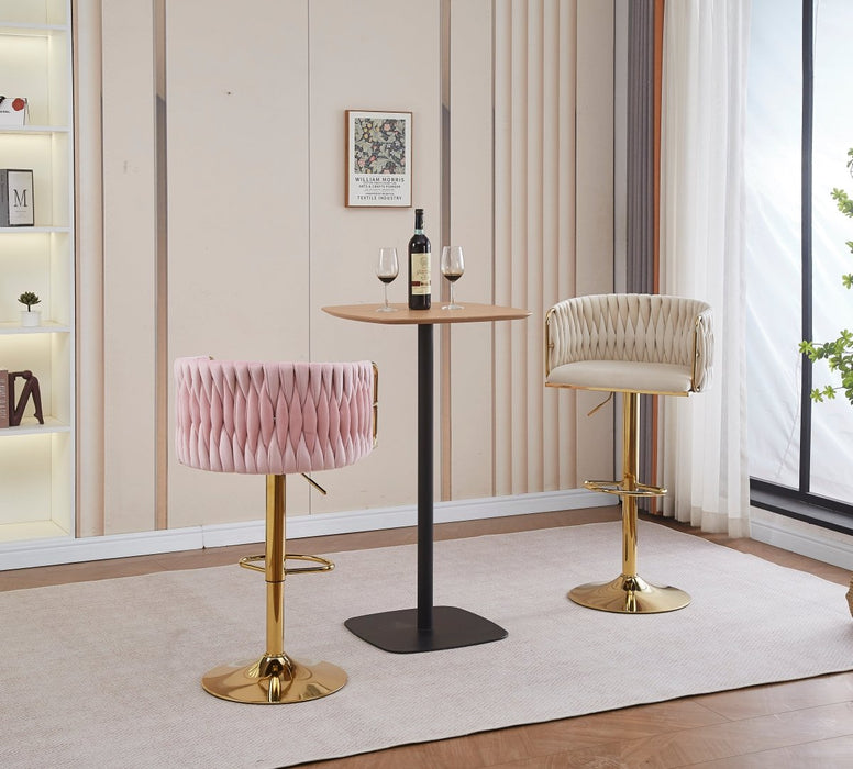 2x Height Adjustable Green Swivel Bar Stool Velvet Golden Round Base Barstools Chairs - Amazingooh Wholesale