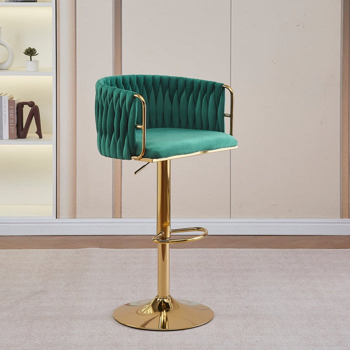 2x Height Adjustable Green Swivel Bar Stool Velvet Golden Round Base Barstools Chairs - Amazingooh Wholesale