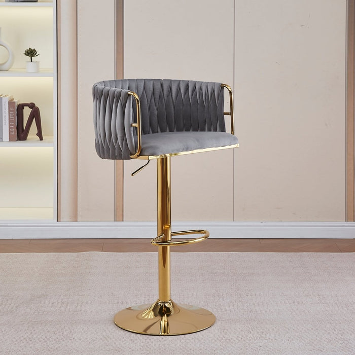 2x Height Adjustable Grey Swivel Bar Stool Velvet Golden Round Base Barstools Chairs - Amazingooh Wholesale