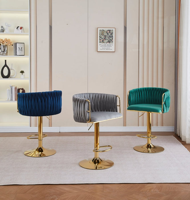 2x Height Adjustable Grey Swivel Bar Stool Velvet Golden Round Base Barstools Chairs - Amazingooh Wholesale