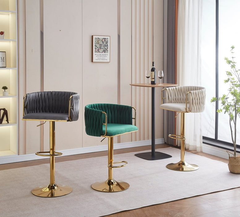 2x Height Adjustable Grey Swivel Bar Stool Velvet Golden Round Base Barstools Chairs - Amazingooh Wholesale