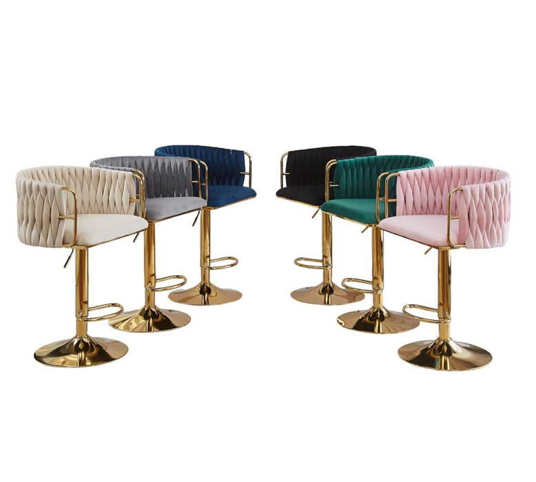 2x Height Adjustable Grey Swivel Bar Stool Velvet Golden Round Base Barstools Chairs - Amazingooh Wholesale