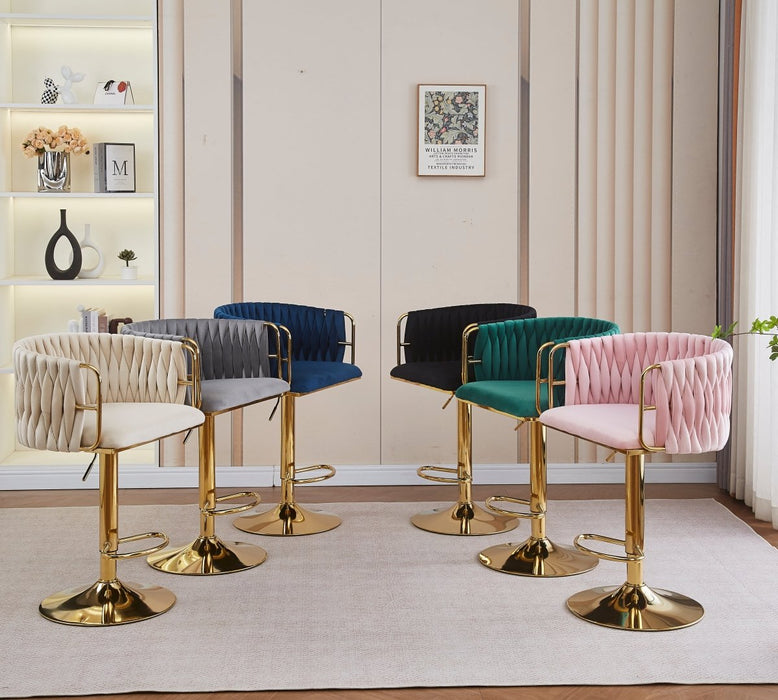 2x Height Adjustable Pink Swivel Bar Stool Velvet Golden Round Base Barstools Chairs - Amazingooh Wholesale