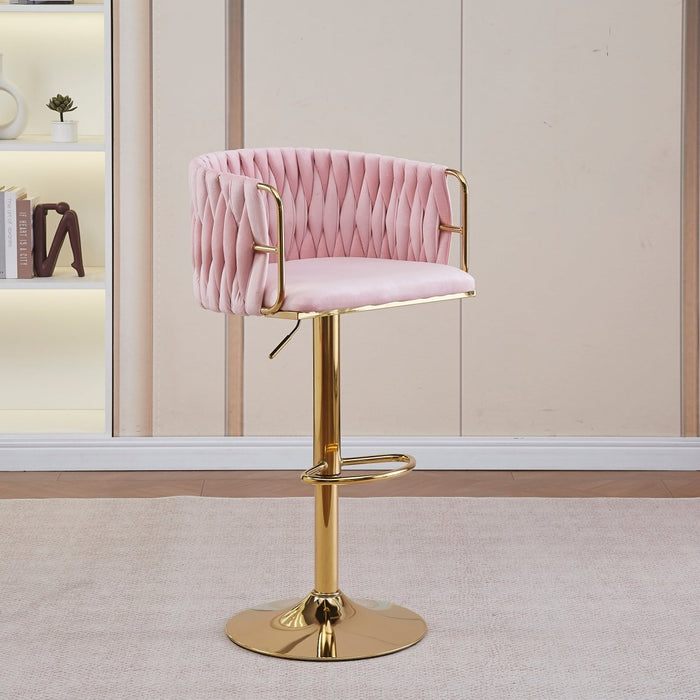 2x Height Adjustable Pink Swivel Bar Stool Velvet Golden Round Base Barstools Chairs - Amazingooh Wholesale
