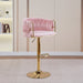 2x Height Adjustable Pink Swivel Bar Stool Velvet Golden Round Base Barstools Chairs - Amazingooh Wholesale