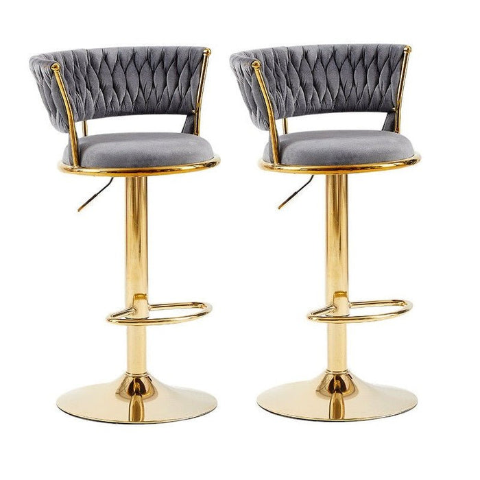 2x Height Adjustable Swivel Bar Stool Velvet Golden Base Barstools Chairs Padded Seat - Amazingooh Wholesale