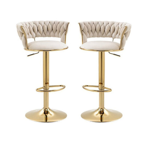 2x Height Adjustable Swivel Bar Stool Velvet Golden Base Barstools Chairs Padded Seat - Amazingooh Wholesale