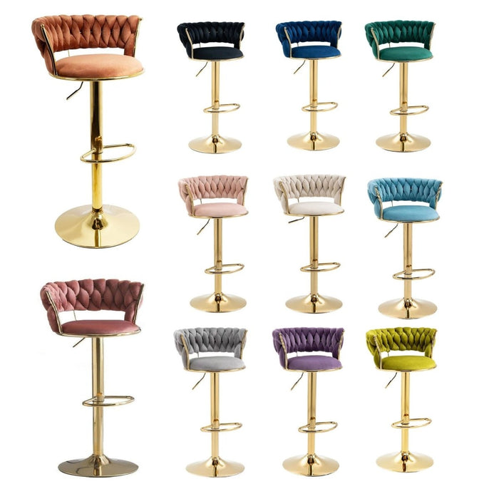 2x Height Adjustable Swivel Bar Stool Velvet Golden Base Barstools Chairs Padded Seat - Amazingooh Wholesale