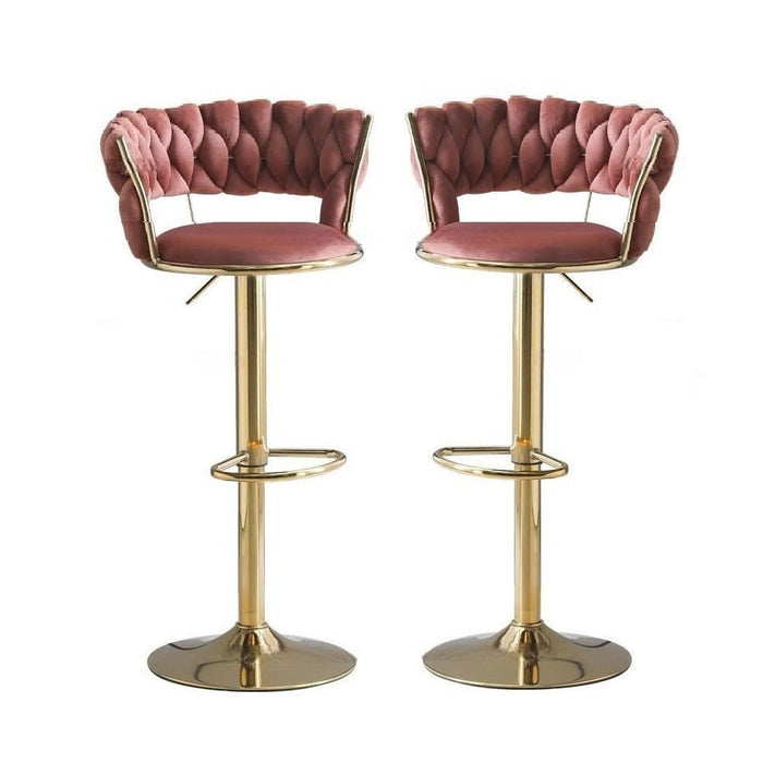 2x Height Adjustable Swivel Bar Stool Velvet Golden Base Barstools Chairs Padded Seat - Amazingooh Wholesale