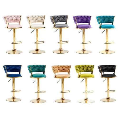 2x Height Adjustable Swivel Bar Stool Velvet Golden Base Barstools Chairs Padded Seat - Amazingooh Wholesale