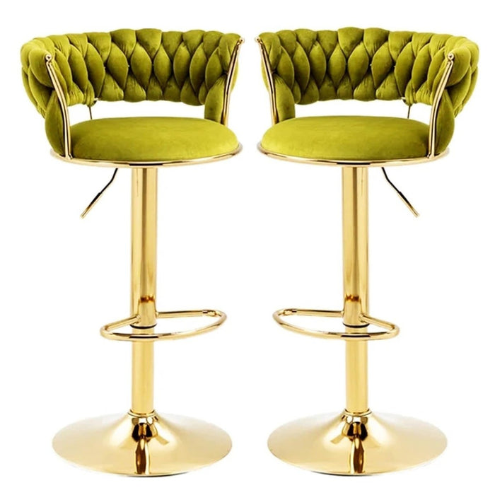 2x Height Adjustable Swivel Bar Stool Velvet Golden Base Barstools Chairs Padded Seat - Amazingooh Wholesale