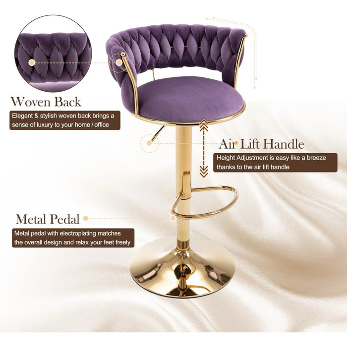 2x Height Adjustable Swivel Bar Stool Velvet Golden Base Barstools Chairs Padded Seat - Amazingooh Wholesale