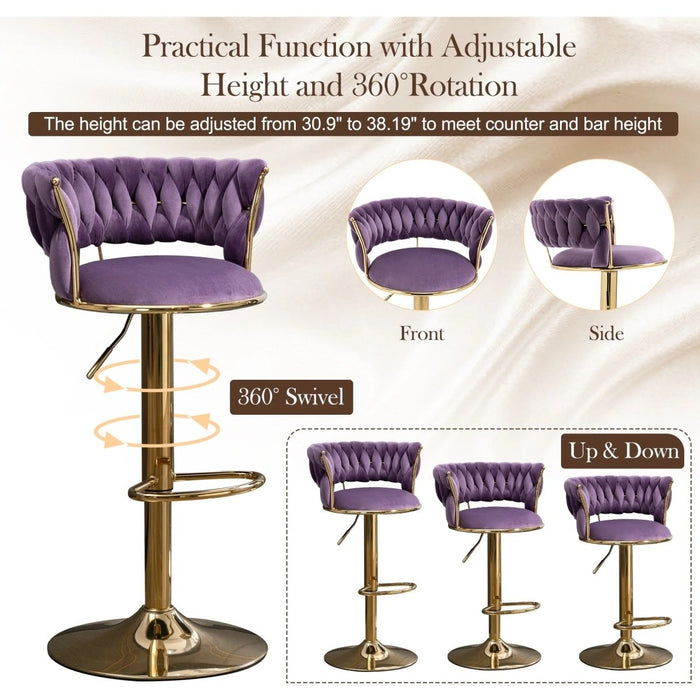 2x Height Adjustable Swivel Bar Stool Velvet Golden Base Barstools Chairs Padded Seat - Amazingooh Wholesale