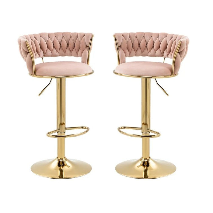 2x Height Adjustable Swivel Bar Stool Velvet Golden Base Barstools Chairs Padded Seat - Amazingooh Wholesale