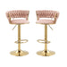 2x Height Adjustable Swivel Bar Stool Velvet Golden Base Barstools Chairs Padded Seat - Amazingooh Wholesale