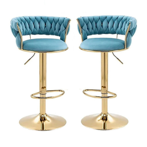 2x Height Adjustable Swivel Bar Stool Velvet Golden Base Barstools Chairs Padded Seat - Amazingooh Wholesale