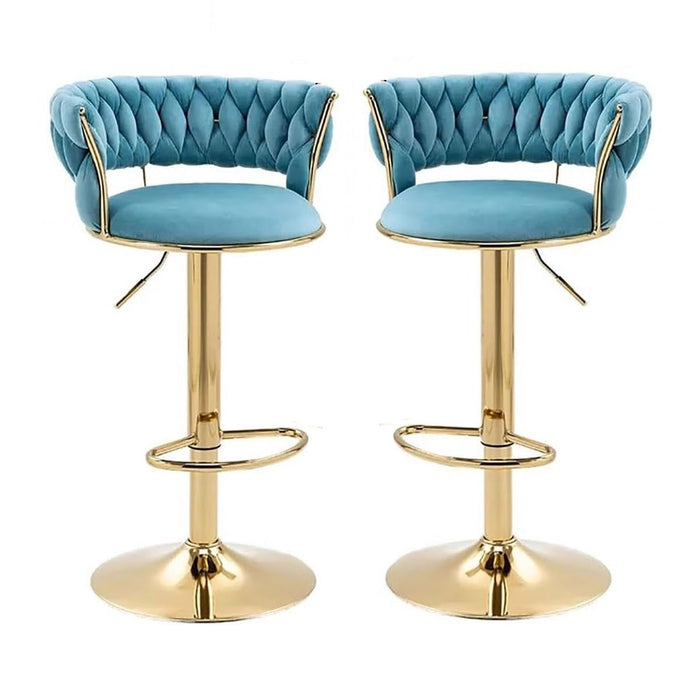 2x Height Adjustable Swivel Bar Stool Velvet Golden Base Barstools Chairs Padded Seat - Amazingooh Wholesale