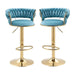 2x Height Adjustable Swivel Bar Stool Velvet Golden Base Barstools Chairs Padded Seat - Amazingooh Wholesale