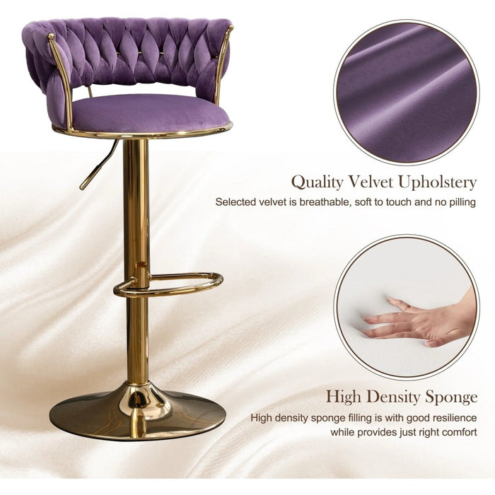 2x Height Adjustable Swivel Bar Stool Velvet Golden Base Barstools Chairs Padded Seat - Amazingooh Wholesale