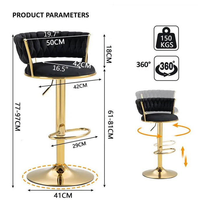 2x Height Adjustable Swivel Bar Stool Velvet Golden Base Barstools Chairs Padded Seat - Amazingooh Wholesale