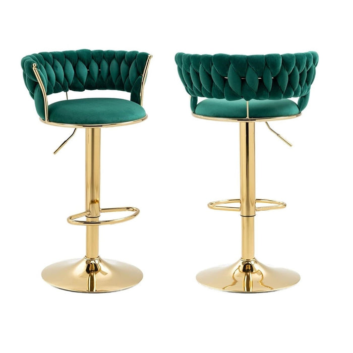2x Height Adjustable Swivel Bar Stool Velvet Golden Base Barstools Chairs Padded Seat Green - Amazingooh Wholesale