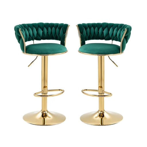 2x Height Adjustable Swivel Bar Stool Velvet Golden Base Barstools Chairs Padded Seat Green - Amazingooh Wholesale