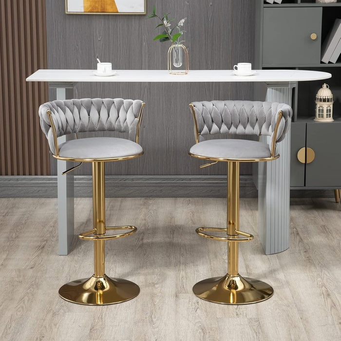 2x Height Adjustable Swivel Bar Stool Velvet Golden Base Barstools Chairs Padded Seat Grey - Amazingooh Wholesale
