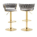 2x Height Adjustable Swivel Bar Stool Velvet Golden Base Barstools Chairs Padded Seat Grey - Amazingooh Wholesale
