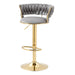 2x Height Adjustable Swivel Bar Stool Velvet Golden Base Barstools Chairs Padded Seat Grey - Amazingooh Wholesale