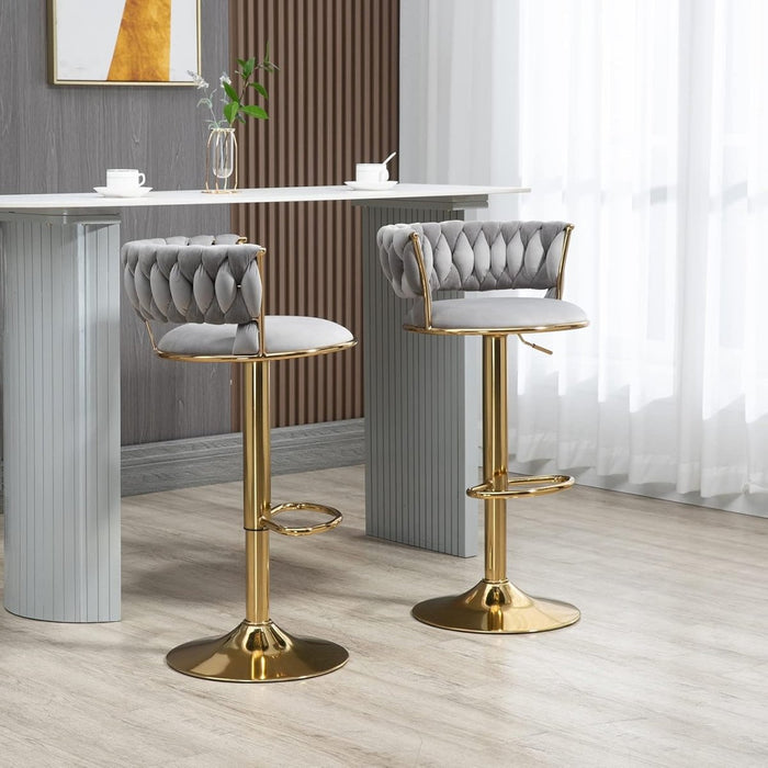 2x Height Adjustable Swivel Bar Stool Velvet Golden Base Barstools Chairs Padded Seat Grey - Amazingooh Wholesale