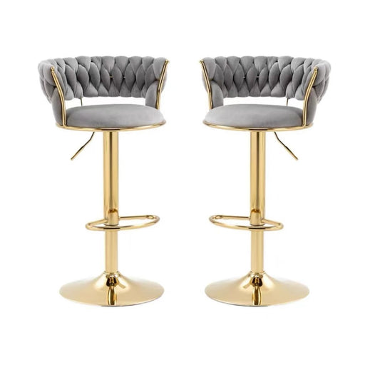 2x Height Adjustable Swivel Bar Stool Velvet Golden Base Barstools Chairs Padded Seat Grey - Amazingooh Wholesale