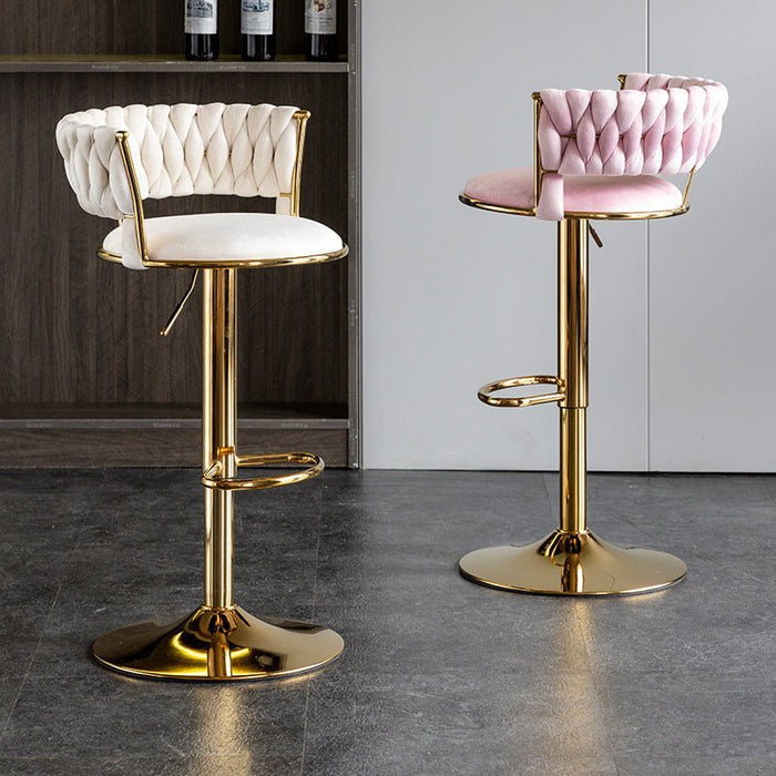 2x Height Adjustable Swivel Bar Stool Velvet Golden Base Barstools Chairs Padded Seat Ivory - Amazingooh Wholesale
