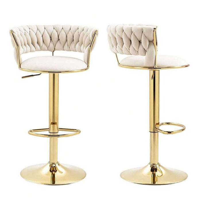 2x Height Adjustable Swivel Bar Stool Velvet Golden Base Barstools Chairs Padded Seat Ivory - Amazingooh Wholesale