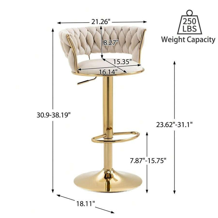 2x Height Adjustable Swivel Bar Stool Velvet Golden Base Barstools Chairs Padded Seat Ivory - Amazingooh Wholesale