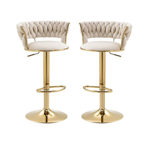 2x Height Adjustable Swivel Bar Stool Velvet Golden Base Barstools Chairs Padded Seat Ivory - Amazingooh Wholesale