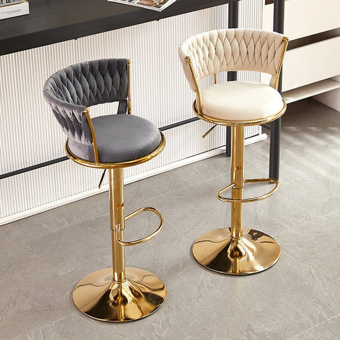 2x Height Adjustable Swivel Bar Stool Velvet Golden Base Barstools Chairs Padded Seat Violet - Amazingooh Wholesale
