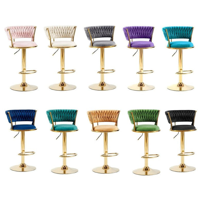 2x Height Adjustable Swivel Bar Stool Velvet Golden Base Barstools Chairs Padded Seat Violet - Amazingooh Wholesale