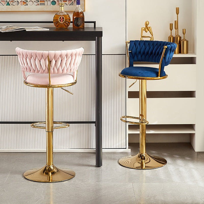 2x Height Adjustable Swivel Bar Stool Velvet Golden Base Barstools Chairs Padded Seat Violet - Amazingooh Wholesale