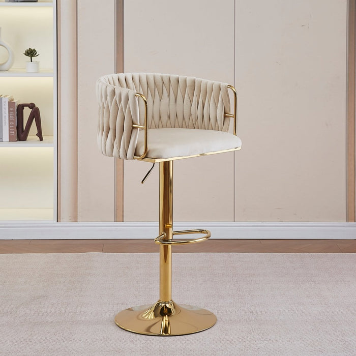 2x Height Adjustable White Swivel Bar Stool Velvet Golden Round Base Barstools Chairs - Amazingooh Wholesale
